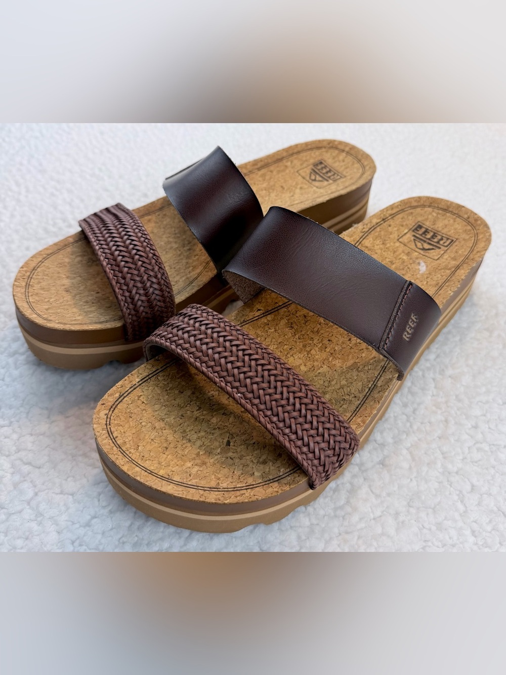 REEF • Brown Cushion Vista Hi Dual-Strap Braided Platform Slide Sandals, 10 - Picture 6 of 16